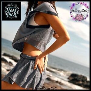 New • Free People 2 Pc Movement Good Sport Tee & Skort Set Med MultiH P